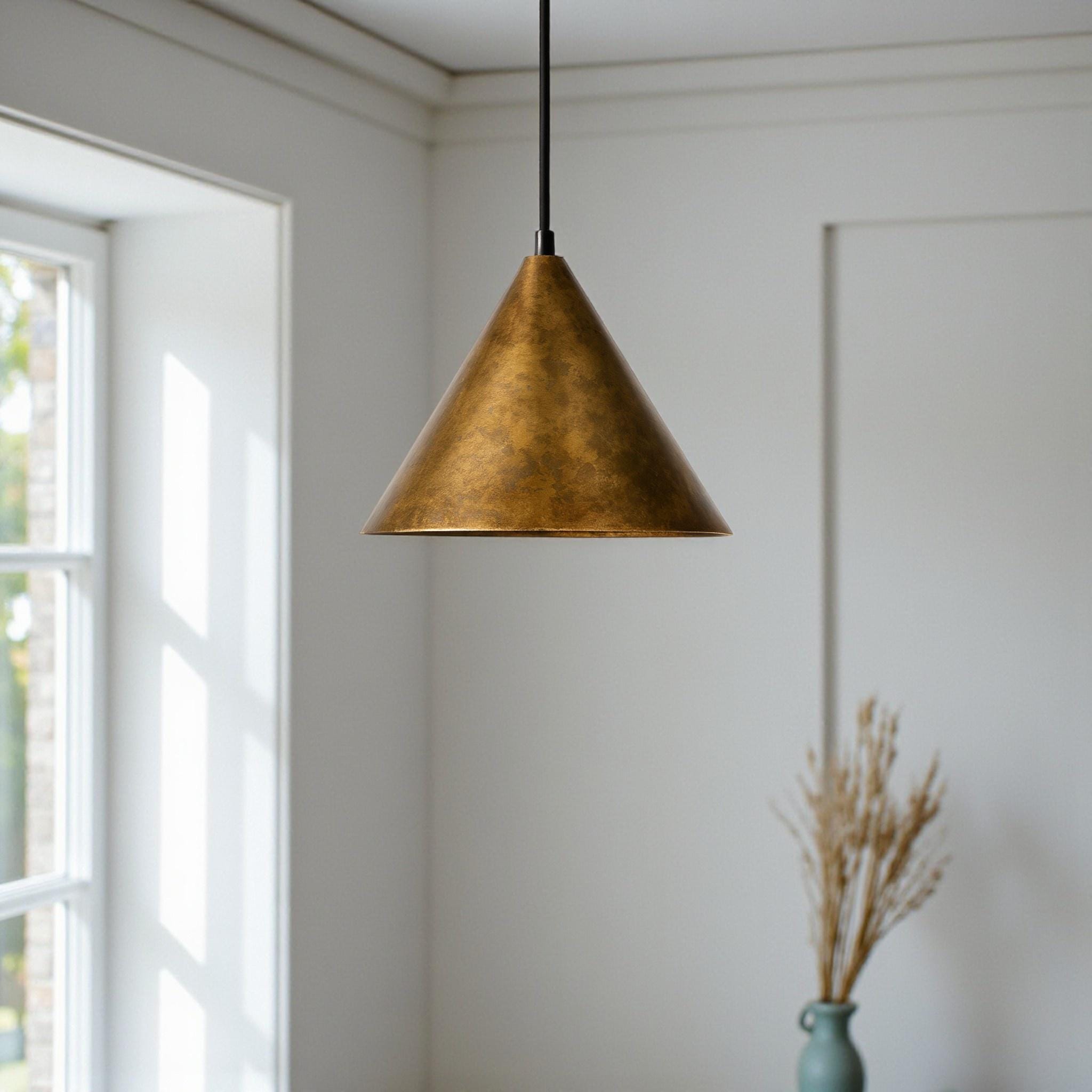 Handcrafted Oxidized Brass Cone Pendant Light – Moroccan Modern Ceiling Lamp for Kitchen & Dining Room - Image 2