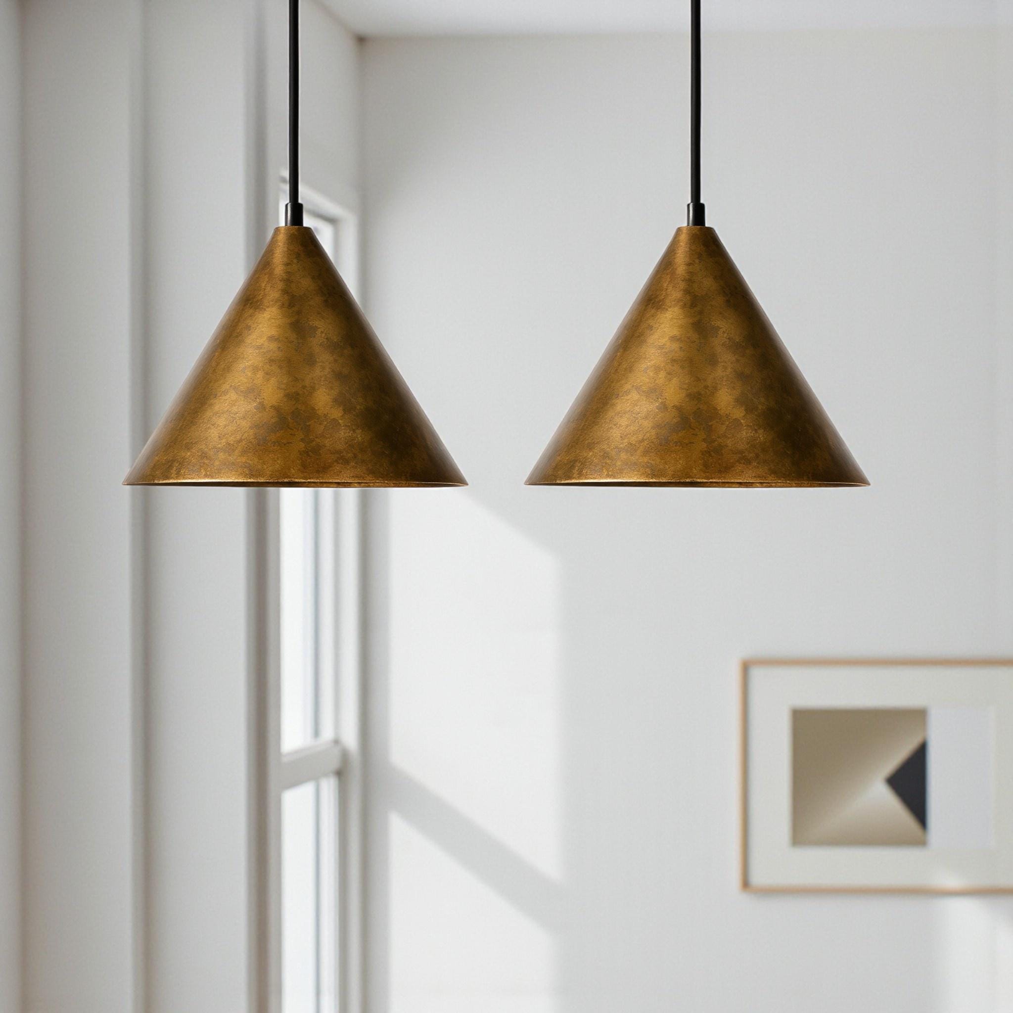 Handcrafted Oxidized Brass Cone Pendant Light – Moroccan Modern Ceiling Lamp for Kitchen & Dining Room - Image 3