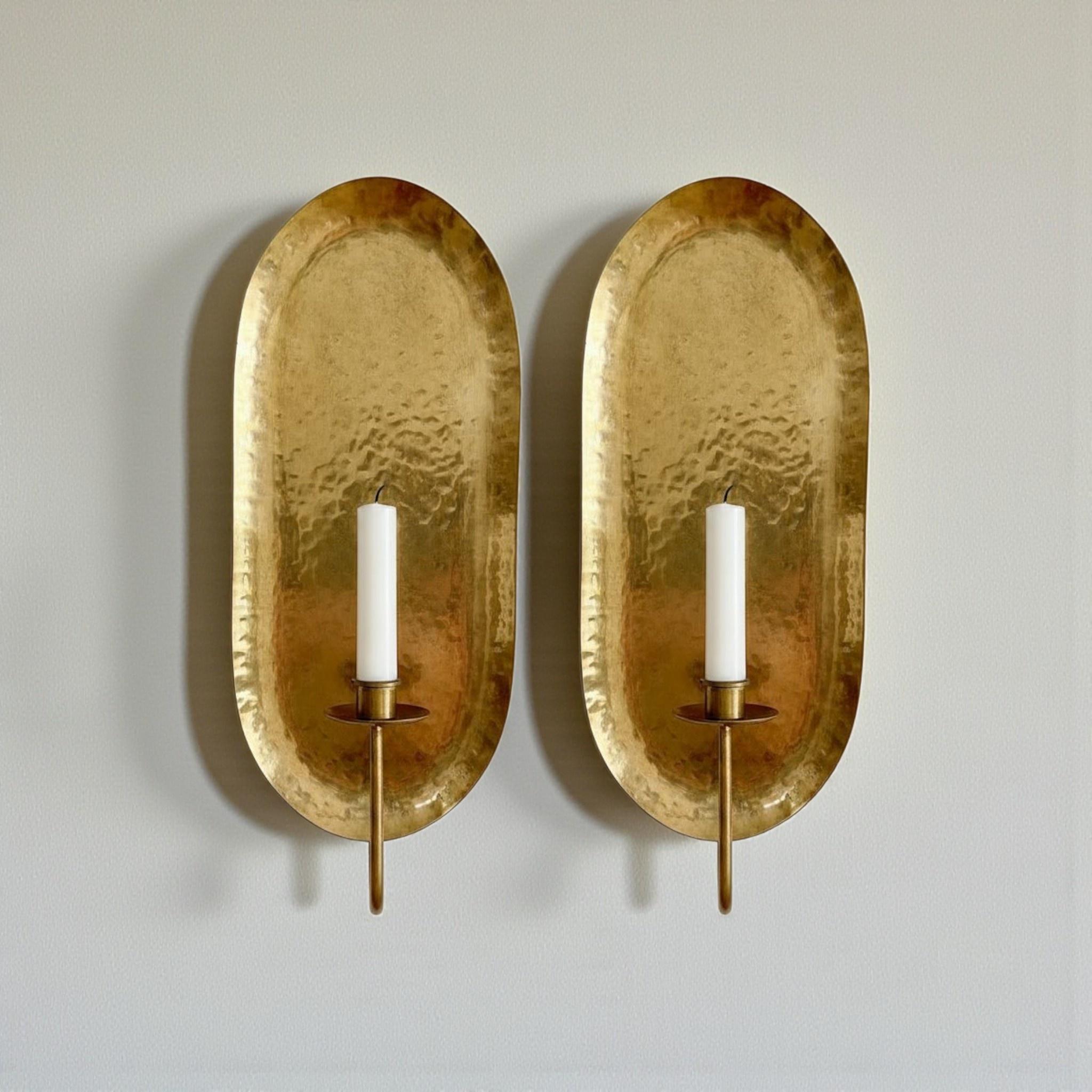 Antique Brass Wall Sconce – Set of Two Handmade Candle Holders - Image 2
