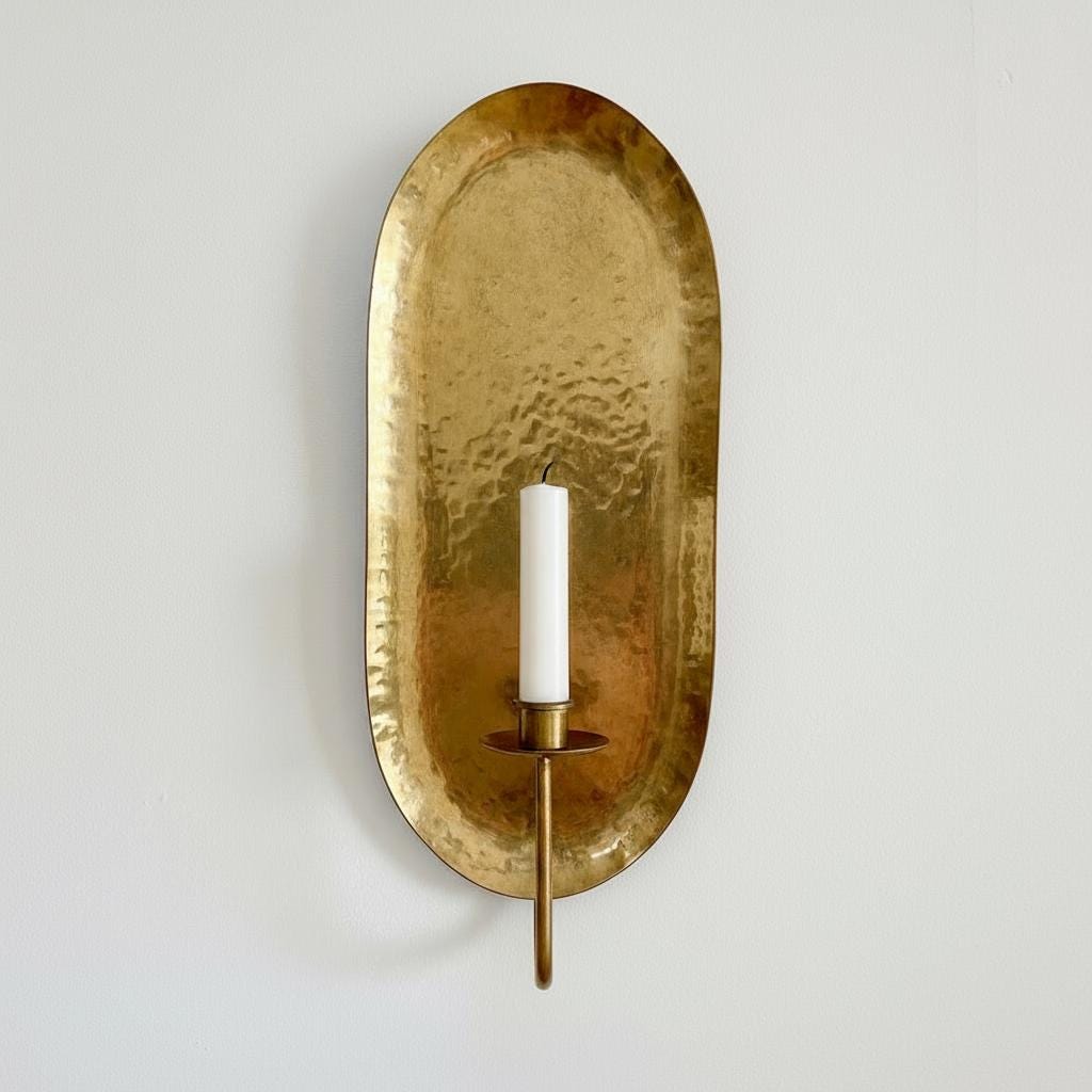 Antique Brass Wall Sconce – Set of Two Handmade Candle Holders - Image 3