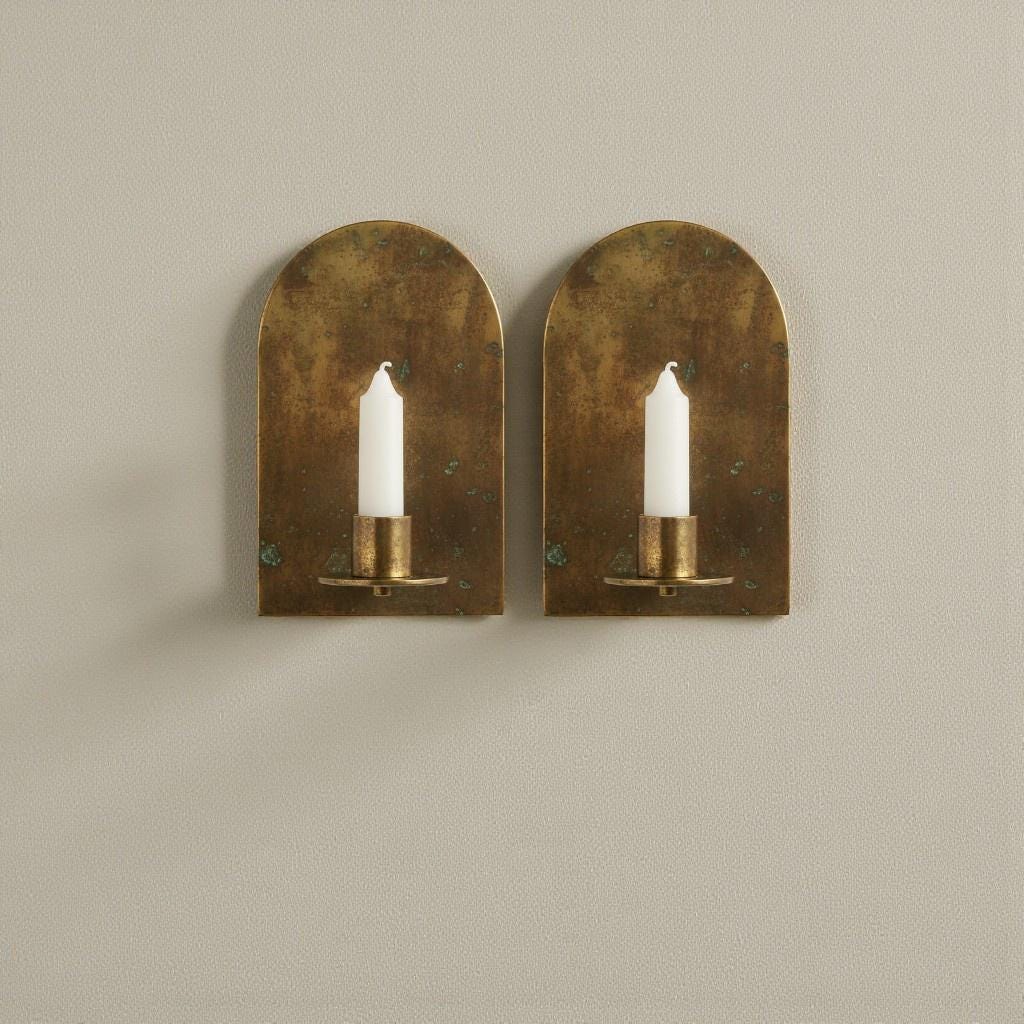 Brass Wall Candle Sconce Set of 2 – Handmade Arched Brass Candle Holders - Image 4
