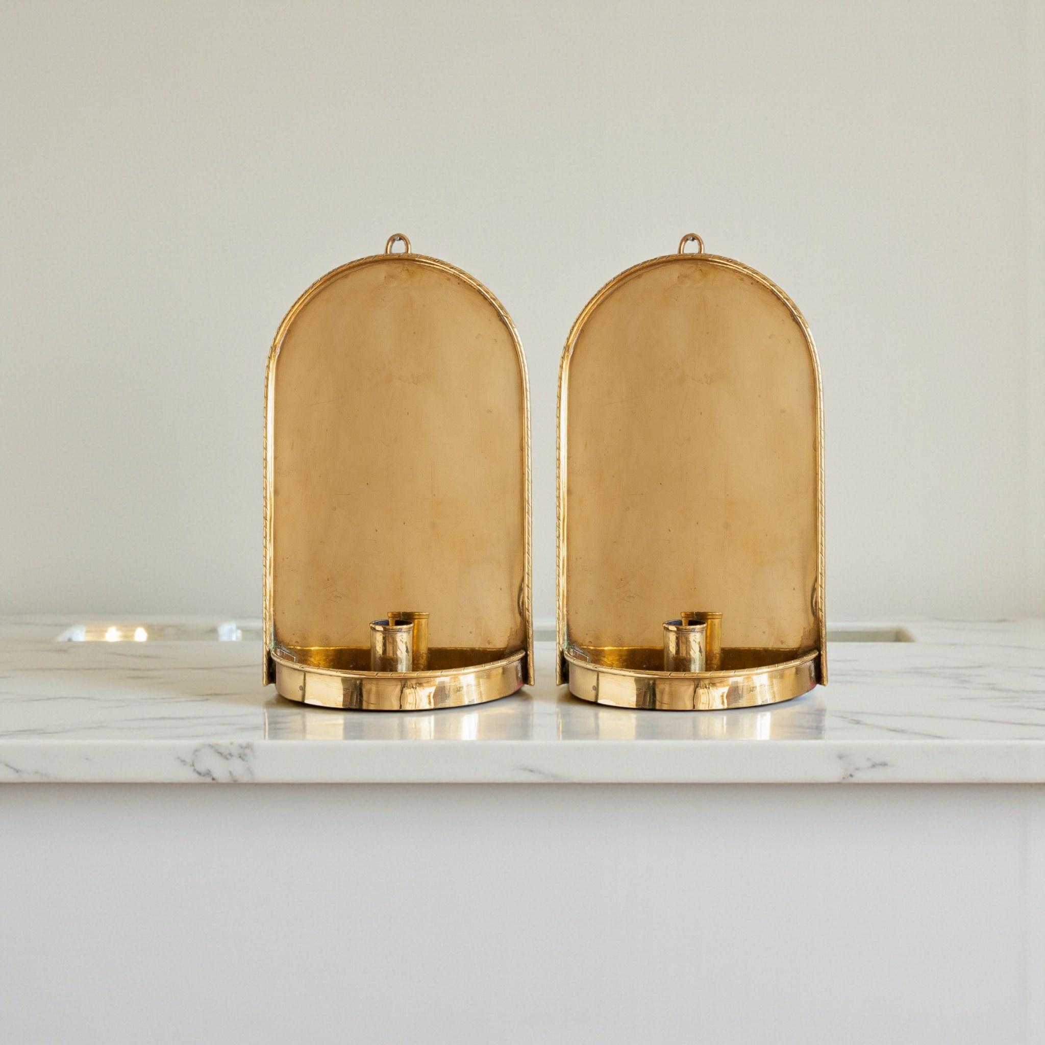 Set of 2 Antique Brass Candle Sconce Wall Holder - Image 6
