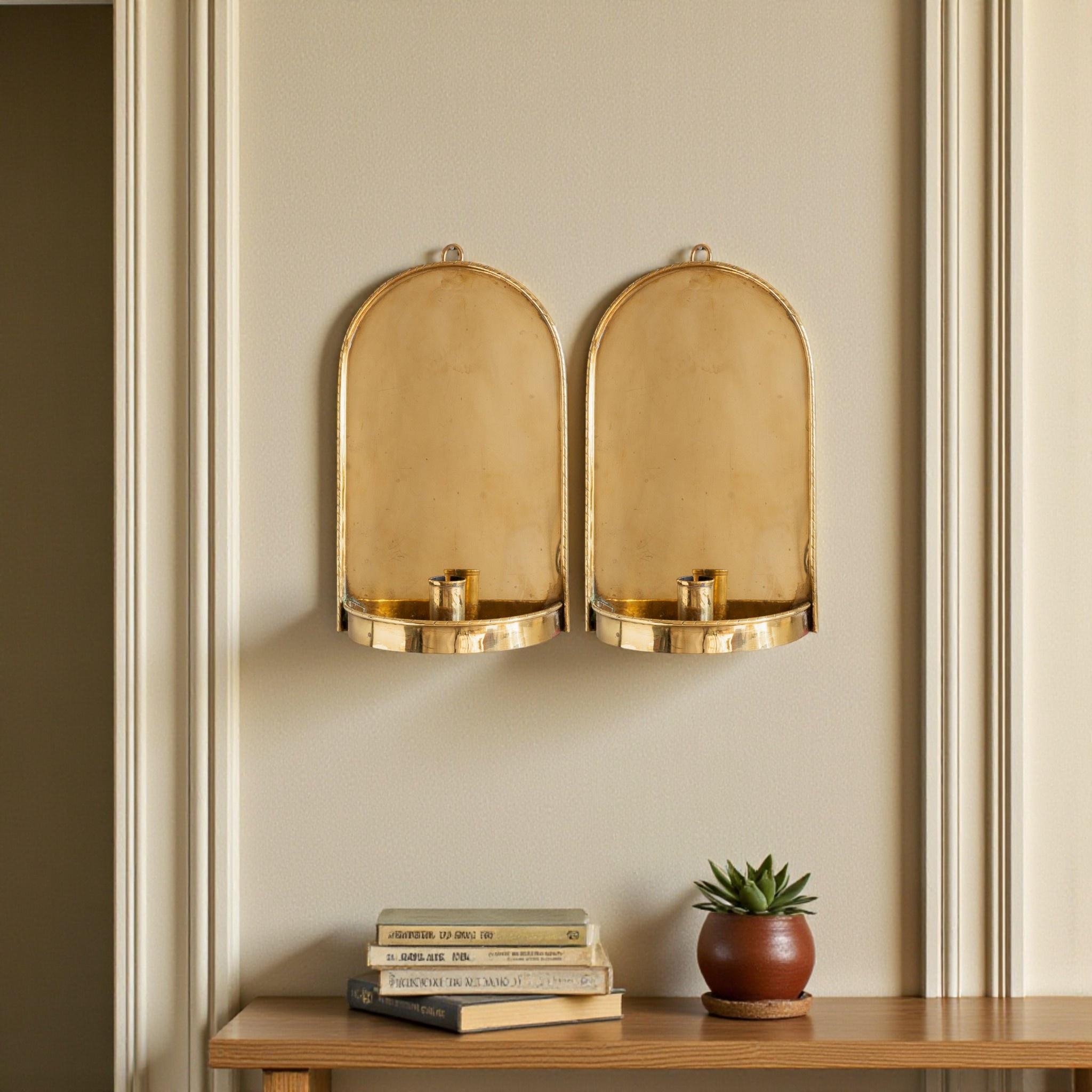 Set of 2 Antique Brass Candle Sconce Wall Holder - Image 7