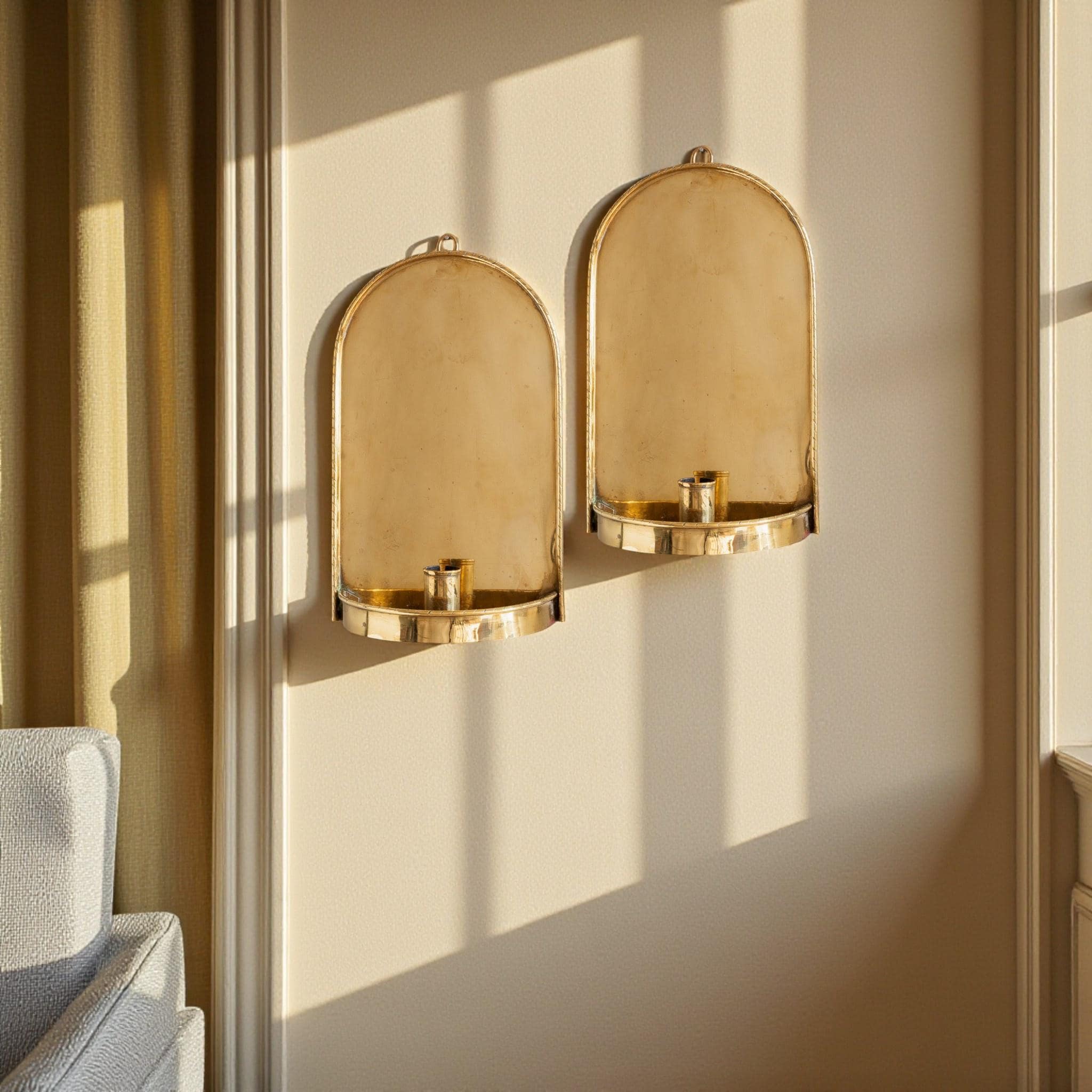 Handmade antique brass candle sconce wall holder made in Morocco