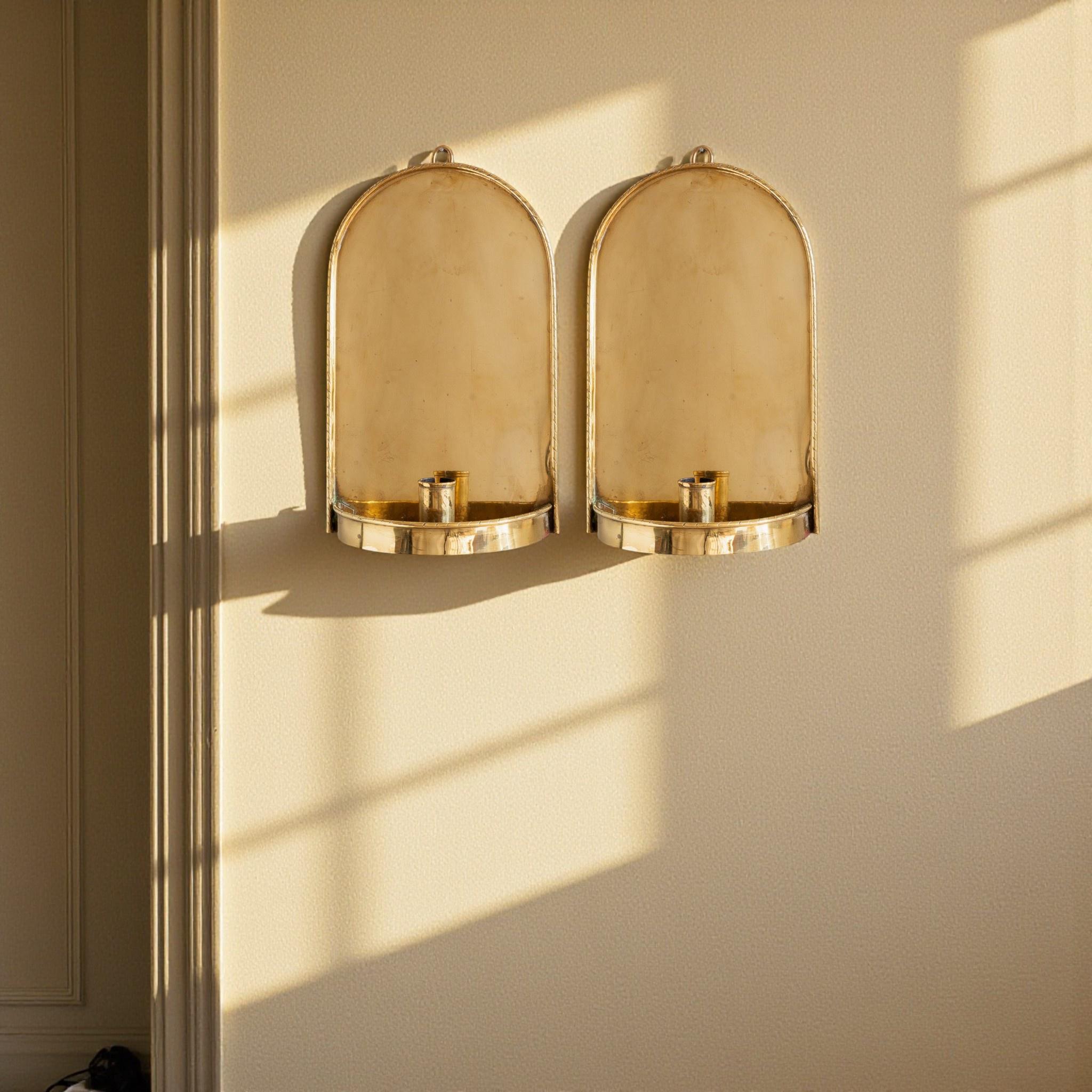 Set of 2 Antique Brass Candle Sconce Wall Holder - Image 3