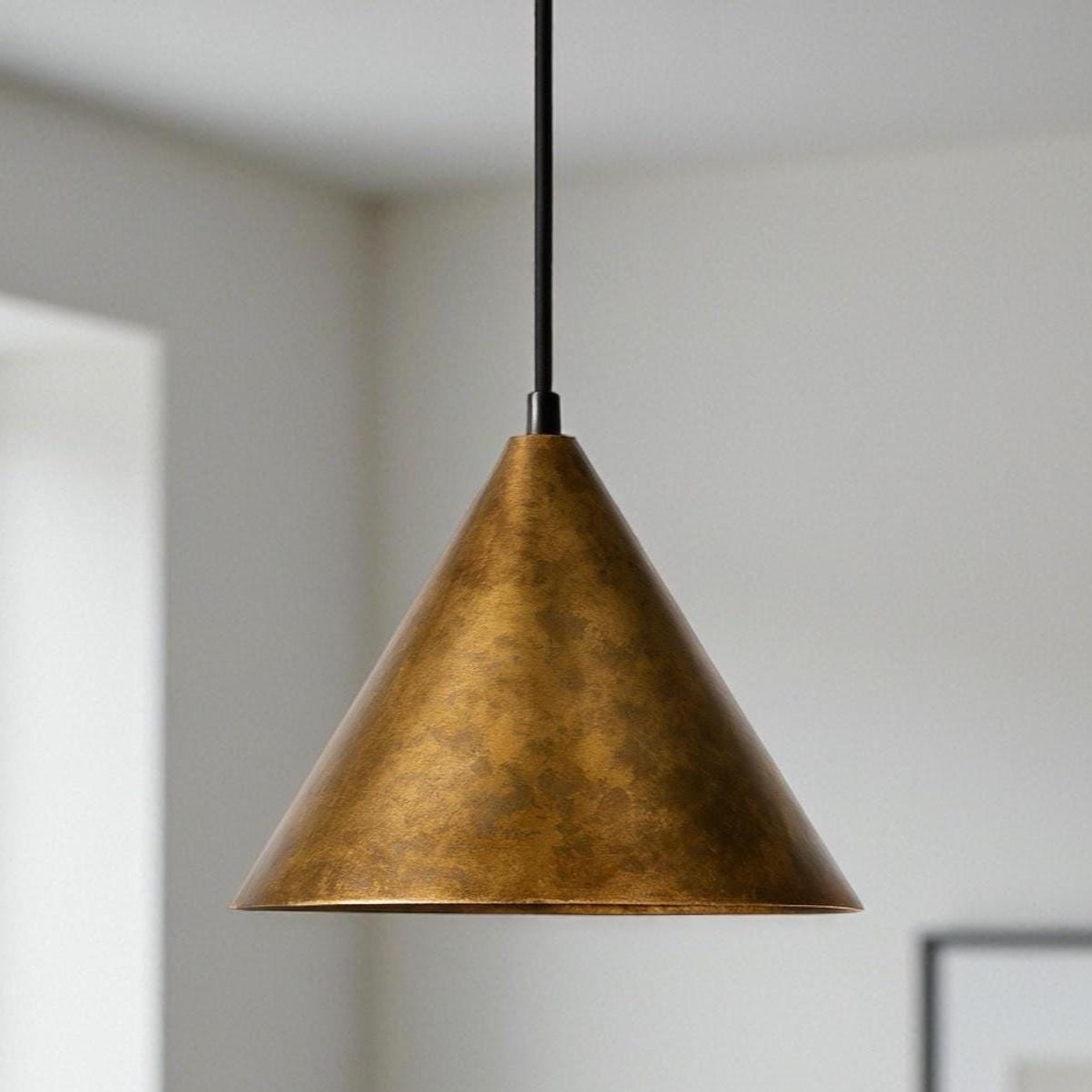 Handcrafted Oxidized Brass Cone Pendant Light – Moroccan Modern Ceiling Lamp for Kitchen & Dining Room