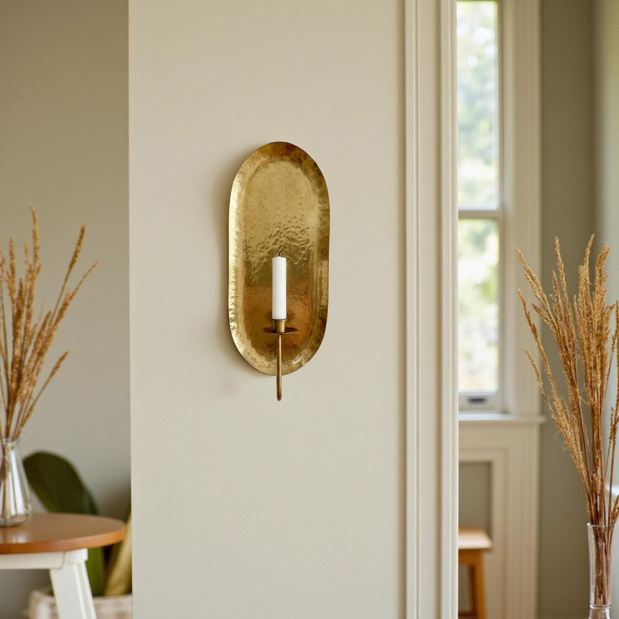 Antique Brass Wall Sconce – Set of Two Handmade Candle Holders - Image 6