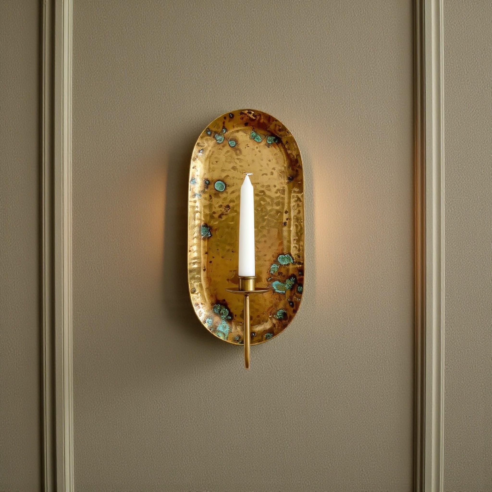 Antique Brass Wall Sconce – Handmade Oval Candle Holder - Image 7