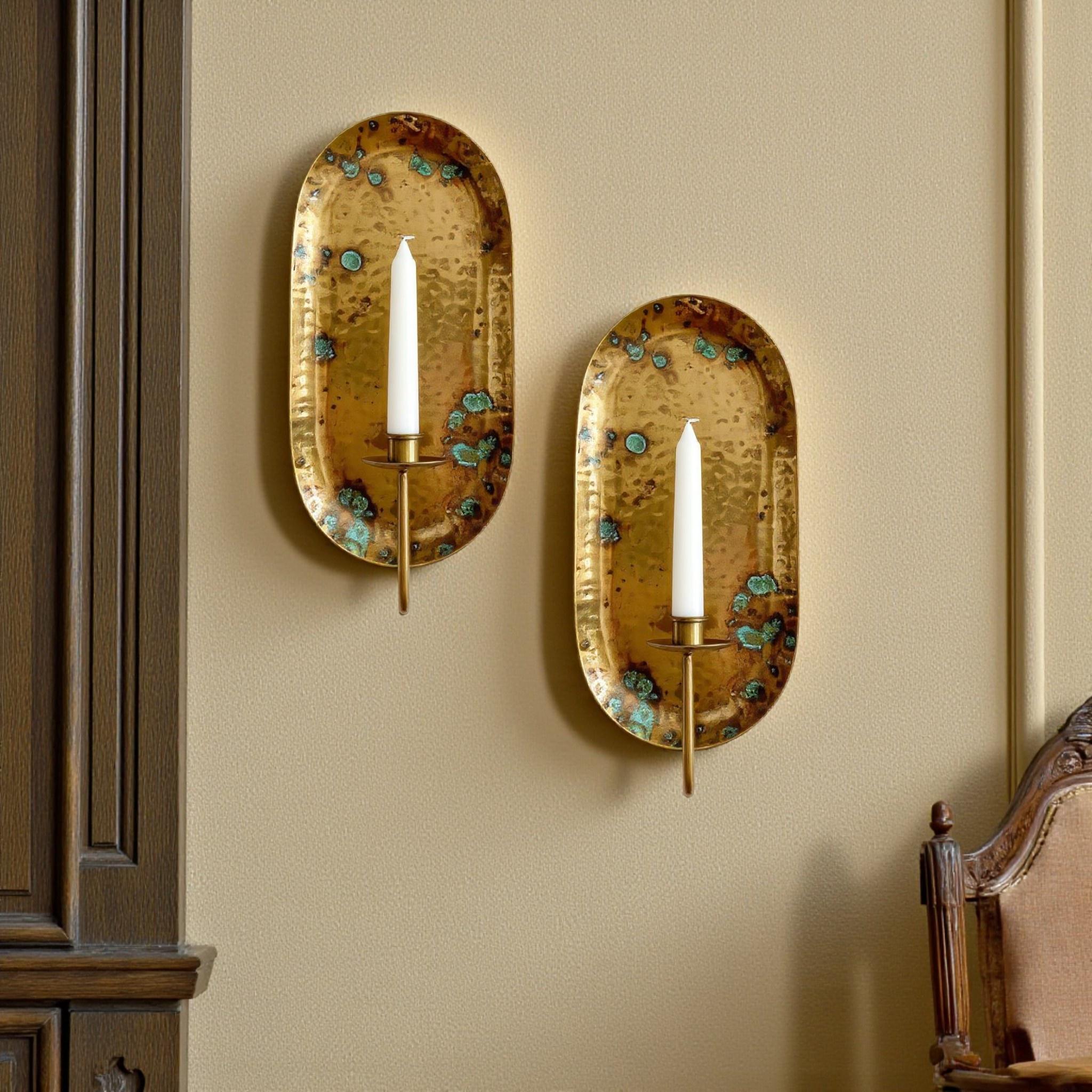 Antique Brass Wall Sconce – Handmade Oval Candle Holder - Image 3