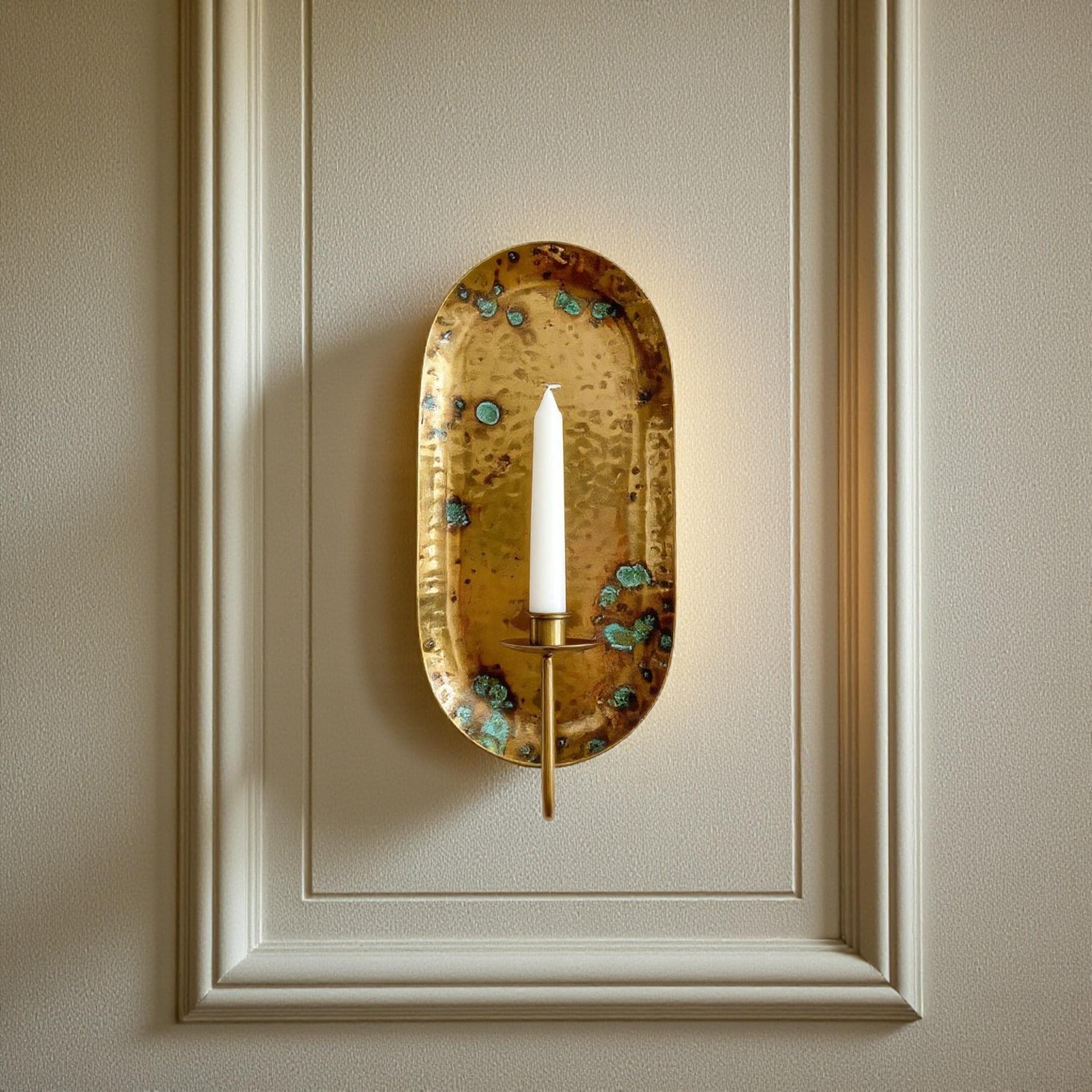 Antique Brass Wall Sconce – Handmade Oval Candle Holder - Image 5