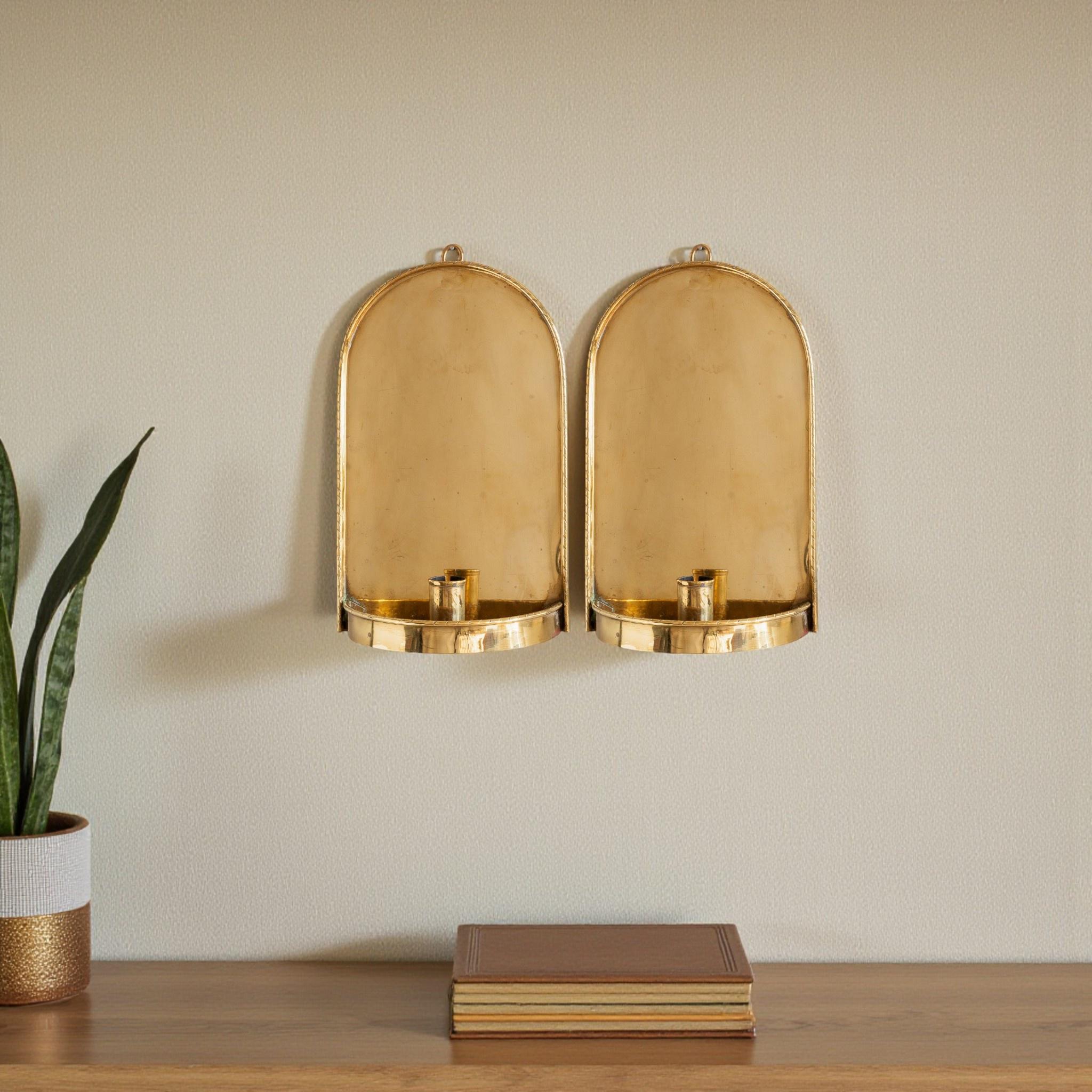 Set of 2 Antique Brass Candle Sconce Wall Holder - Image 8