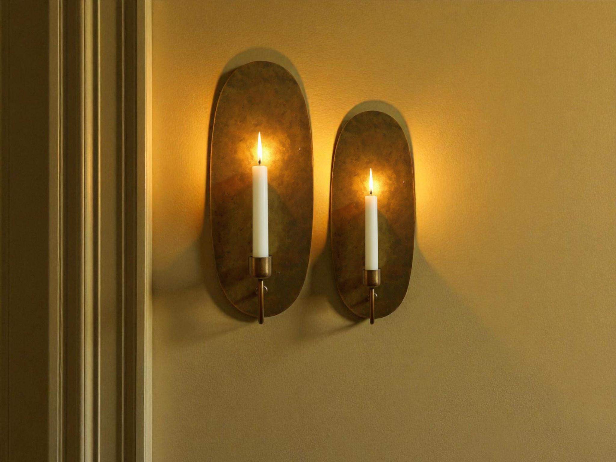 Set of 2 Wall Candle Holders – Handmade Oval Brass Wall Sconces - Image 2