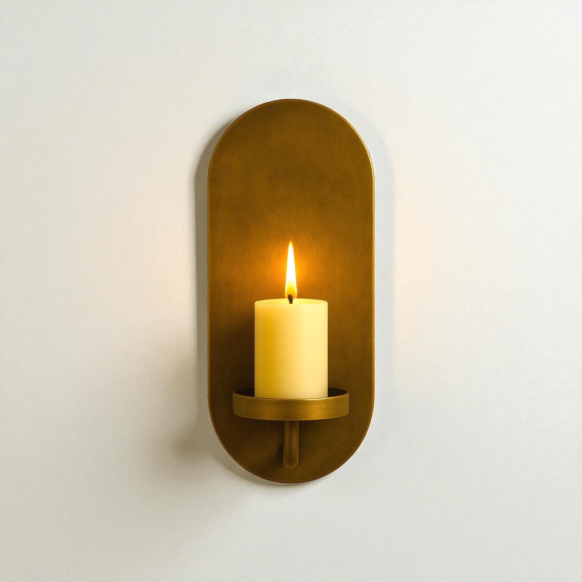 Handmade brass wall candle sconce with oval brass backplate