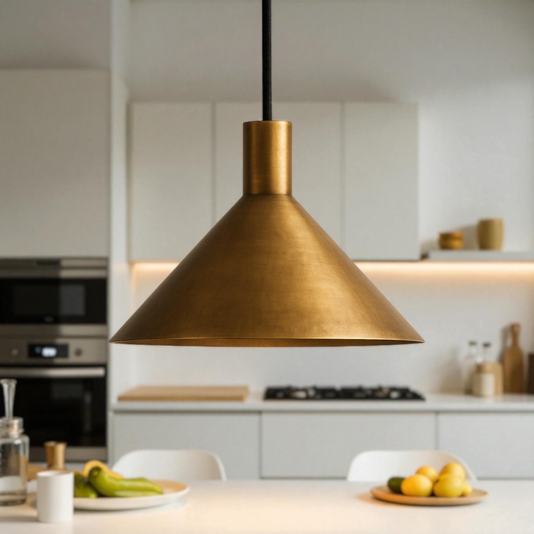 Brass Ceiling Light, Modern Cone Pendant Light, Kitchen Island Lighting, Minimalist lamp Fixture - Image 2