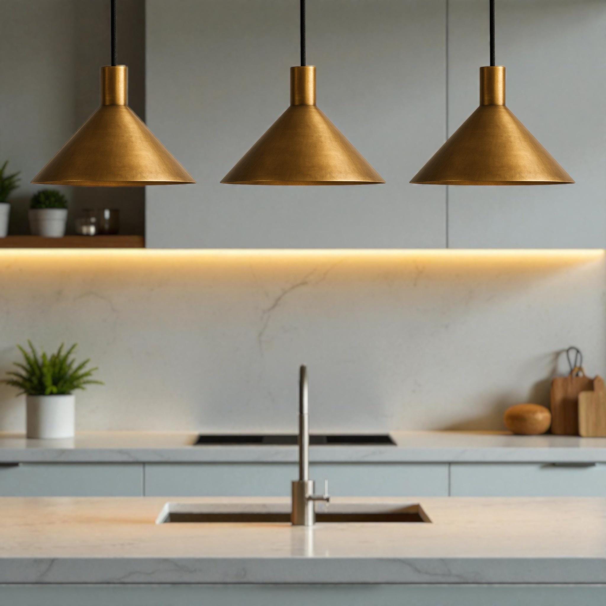 Brass Ceiling Light, Modern Cone Pendant Light, Kitchen Island Lighting, Minimalist lamp Fixture - Image 5