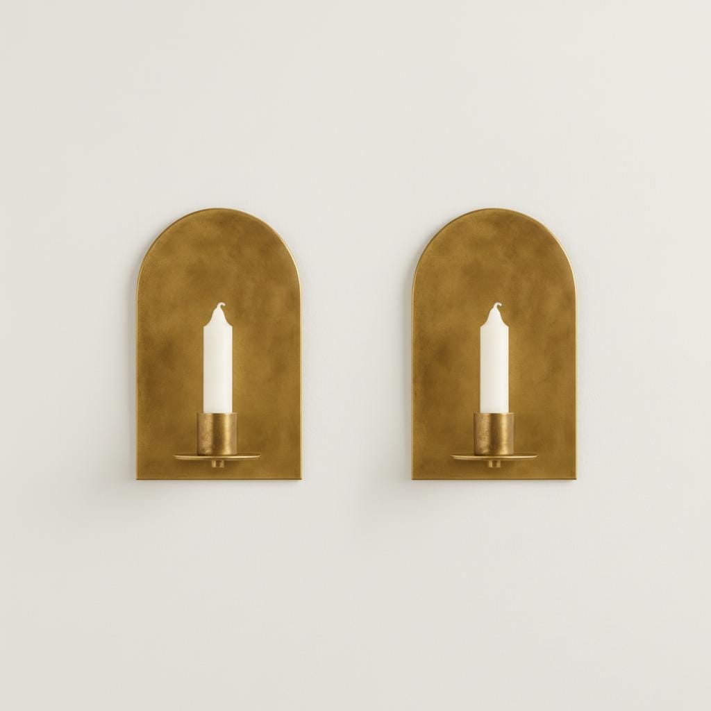 Brass Wall Candle Sconce Set of 2 – Handmade Arched Brass Candle Holders - Image 2