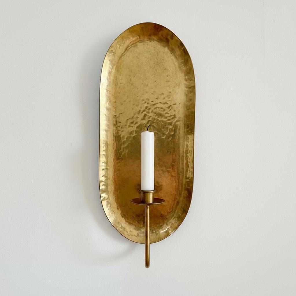 Antique Brass Wall Sconce – Handmade Oval Candle Holder - Image 2