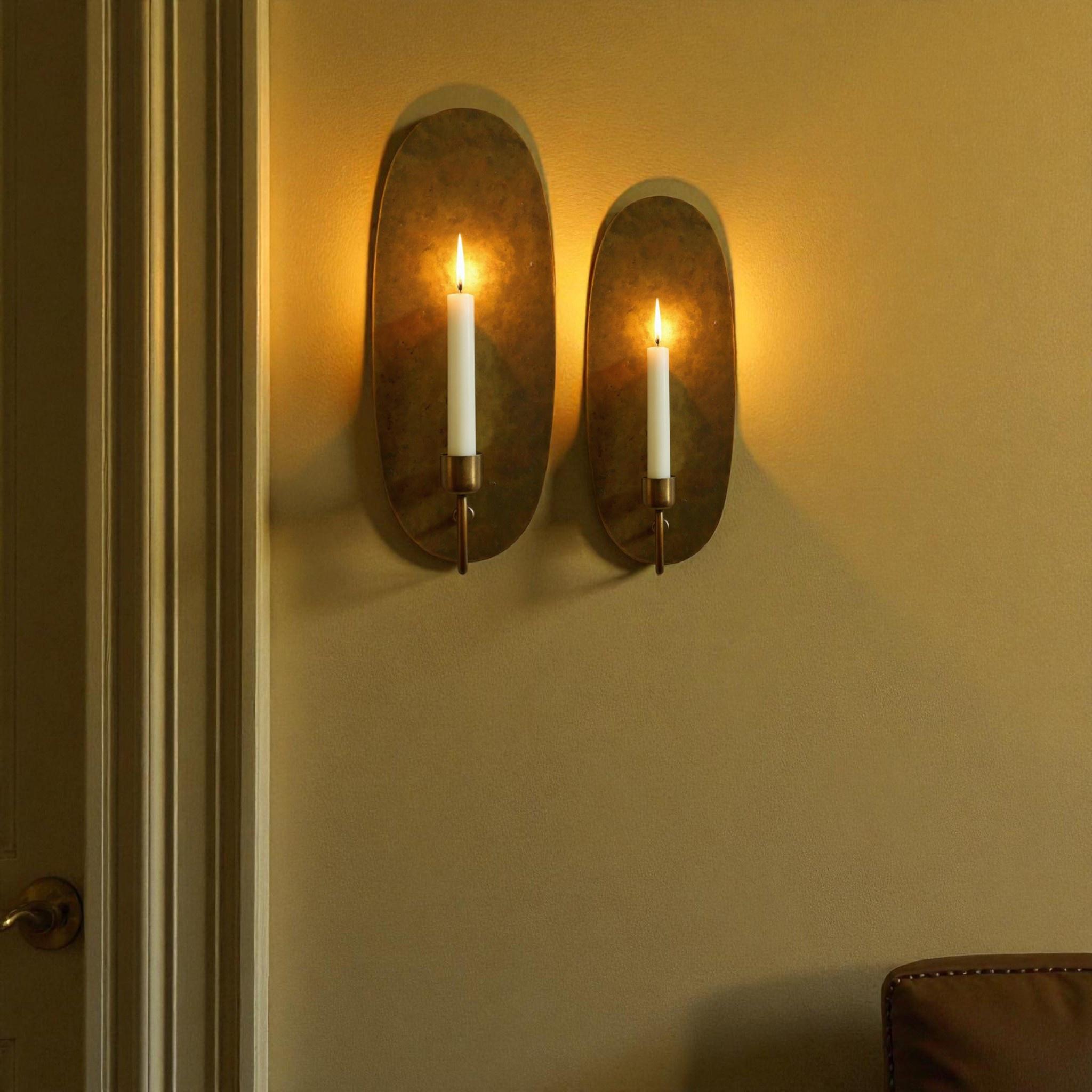 Set of 2 Wall Candle Holders – Handmade Oval Brass Wall Sconces - Image 5