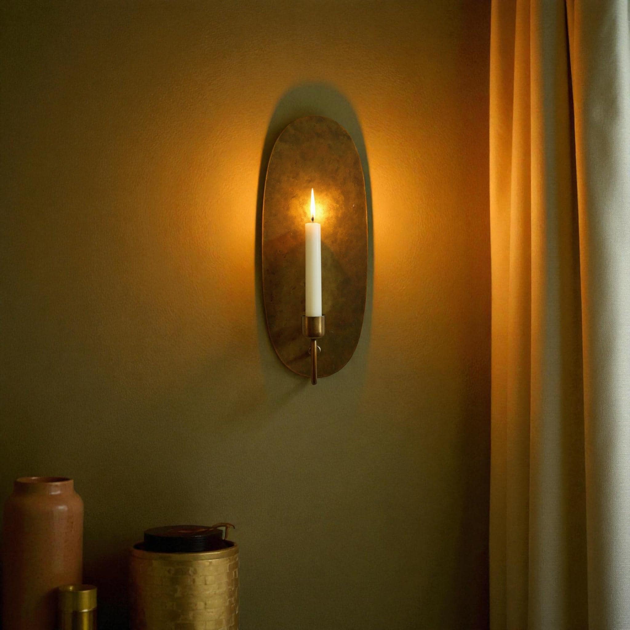 Set of 2 Wall Candle Holders – Handmade Oval Brass Wall Sconces - Image 4