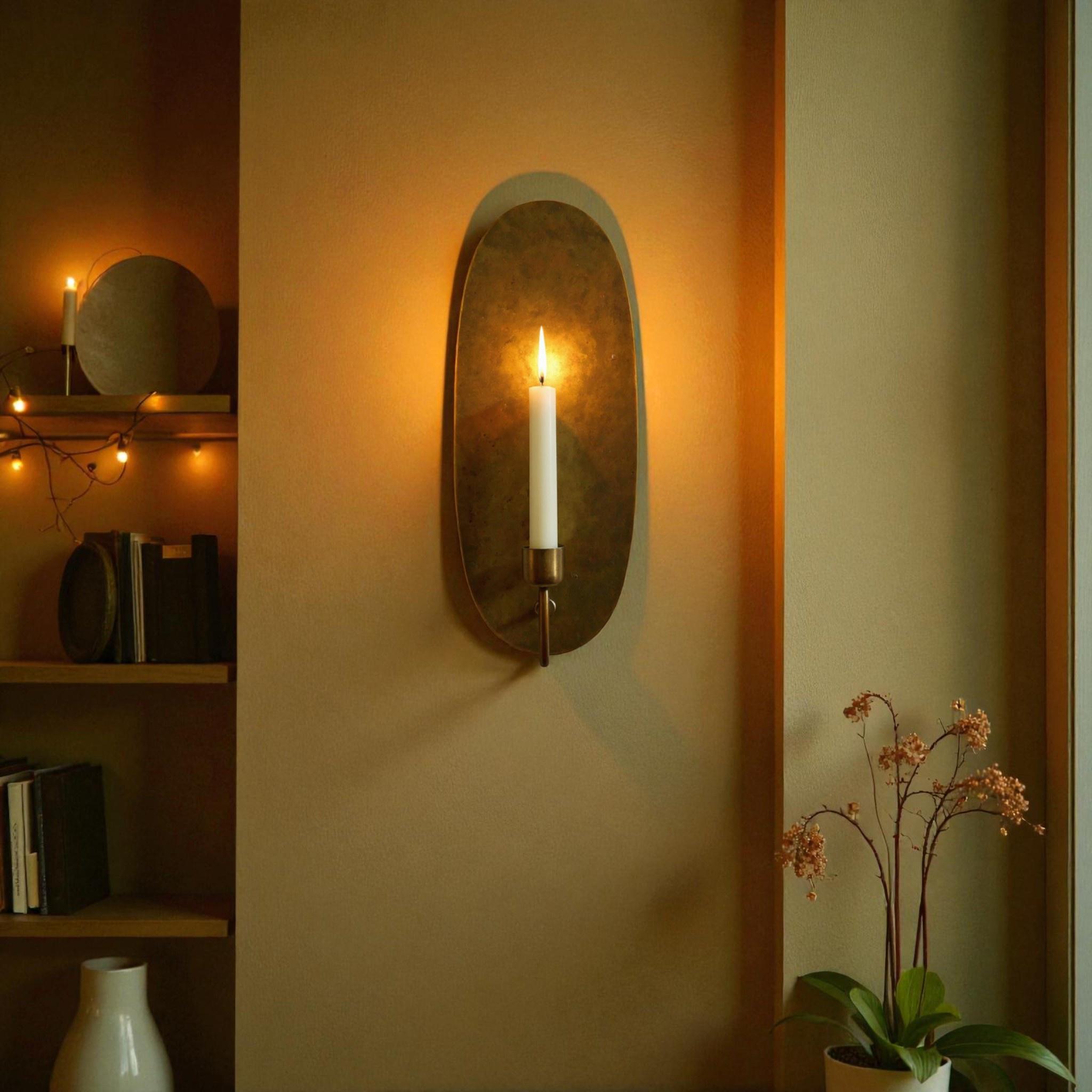 Set of 2 Wall Candle Holders – Handmade Oval Brass Wall Sconces - Image 3