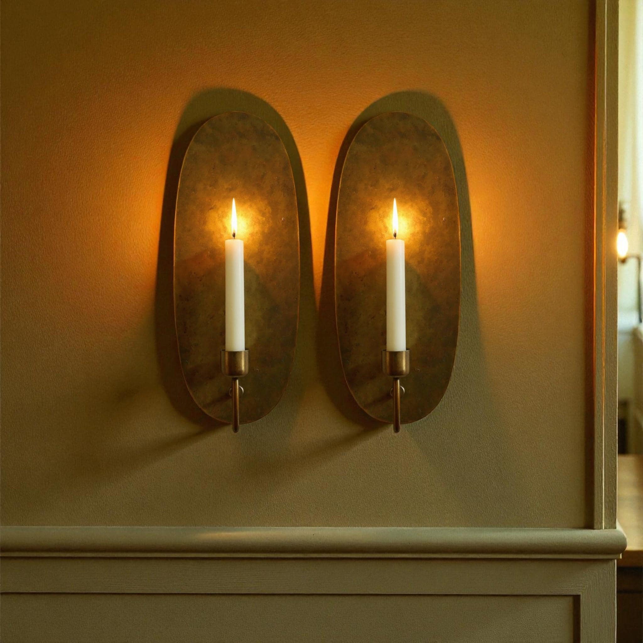 Set of 2 handmade brass Wall Candle Holders with oval backplate