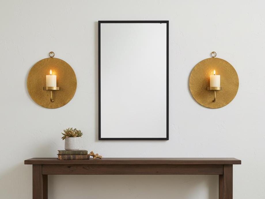 Brass Wall Candle Holder – Set of 2 Handmade Round Sconces - Image 5