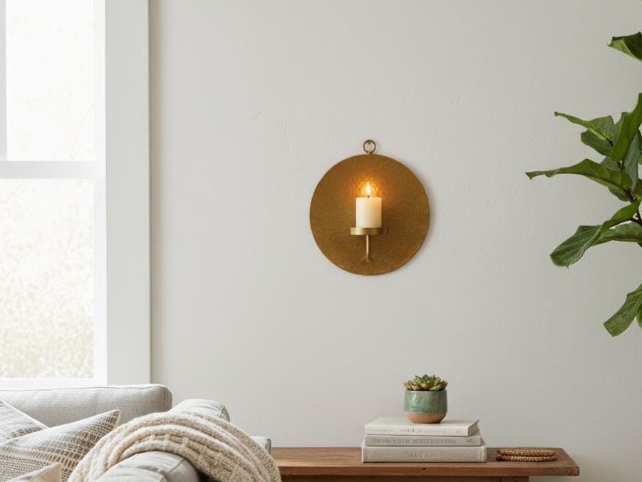 Brass Wall Candle Holder – Set of 2 Handmade Round Sconces - Image 6