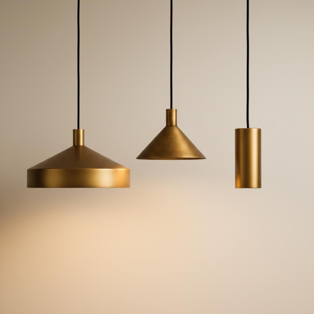 Brass Pendant Light Set of 3 | Modern Cone & Dome Hanging Lights | Kitchen Island Lighting | Scandinavian Minimalist Brass Ceiling Lamps - Image 7