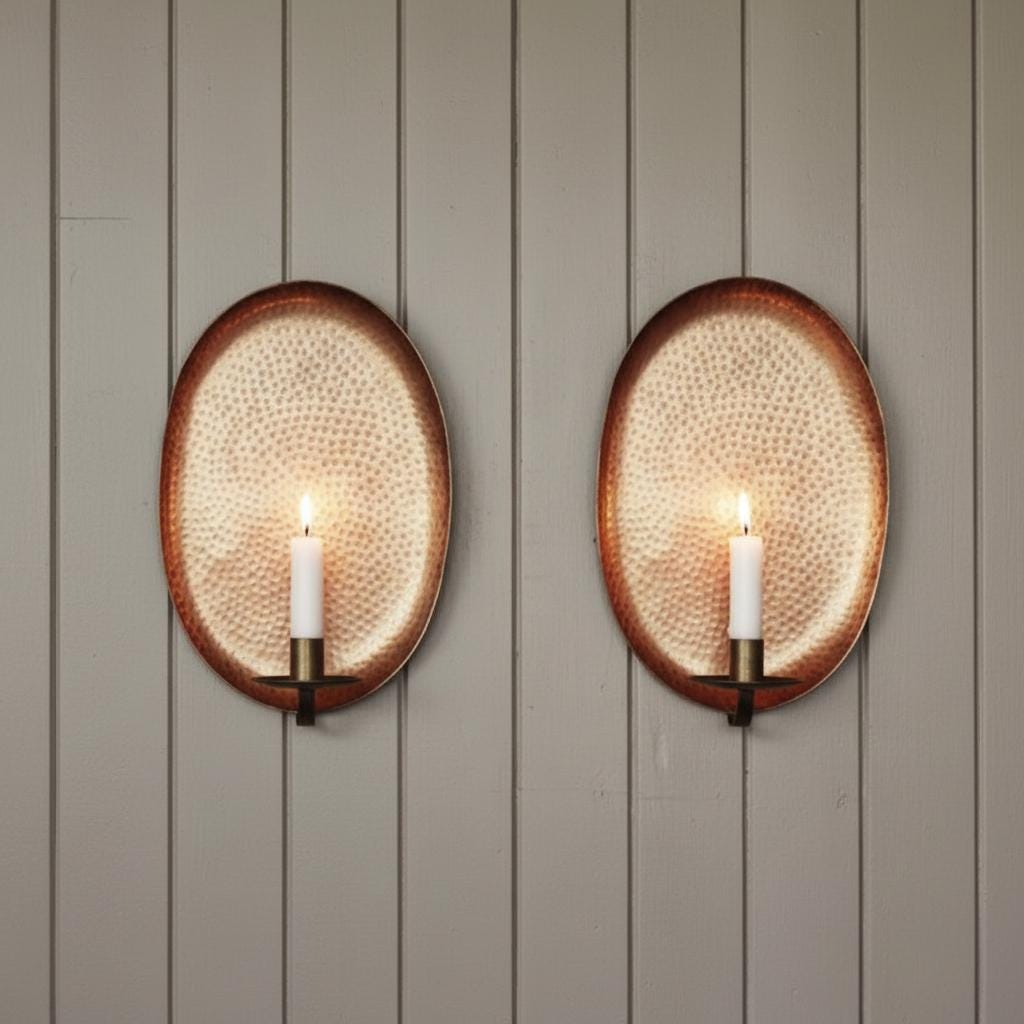 Vintage Brass Sconce – Set of 2 Handmade Wall Candle Holders - Image 2