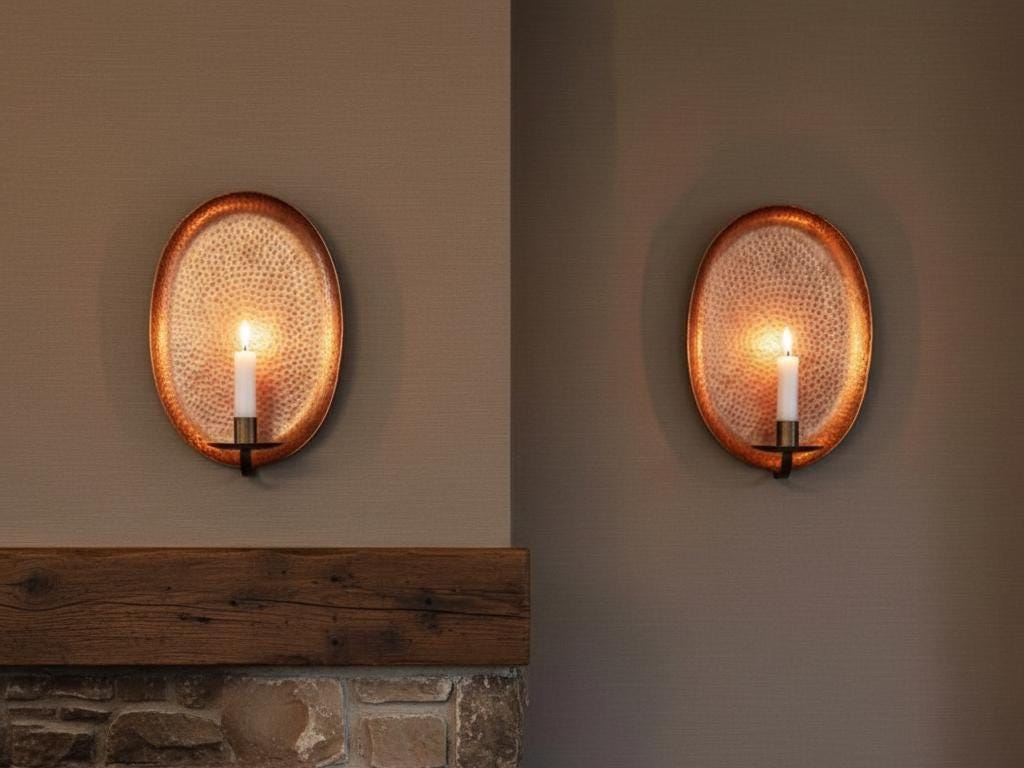 Vintage Brass Sconce – Set of 2 Handmade Wall Candle Holders - Image 4