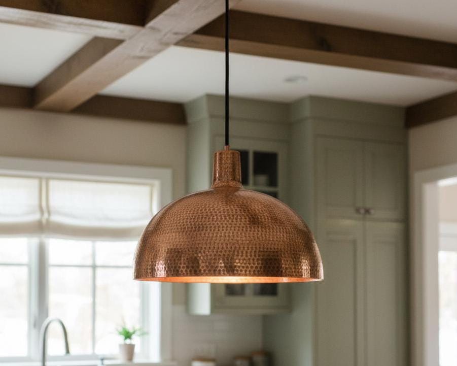 Copper Pendant Light – Handmade Hammered Copper Dome Ceiling Light - Image 7