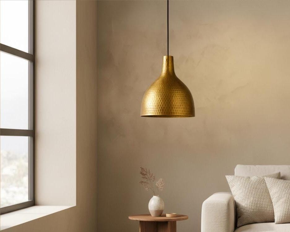 Handcrafted Brass Bell Pendant Light | Handmade Ceiling Lamp - Image 3