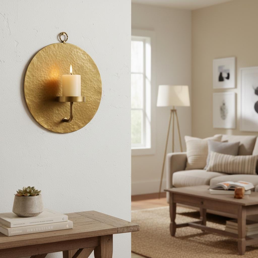 Brass Wall Candle Holder – Set of 2 Handmade Round Sconces - Image 2