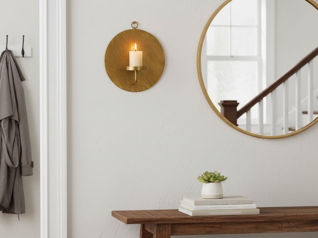 Brass Wall Candle Holder – Set of 2 Handmade Round Sconces - Image 4