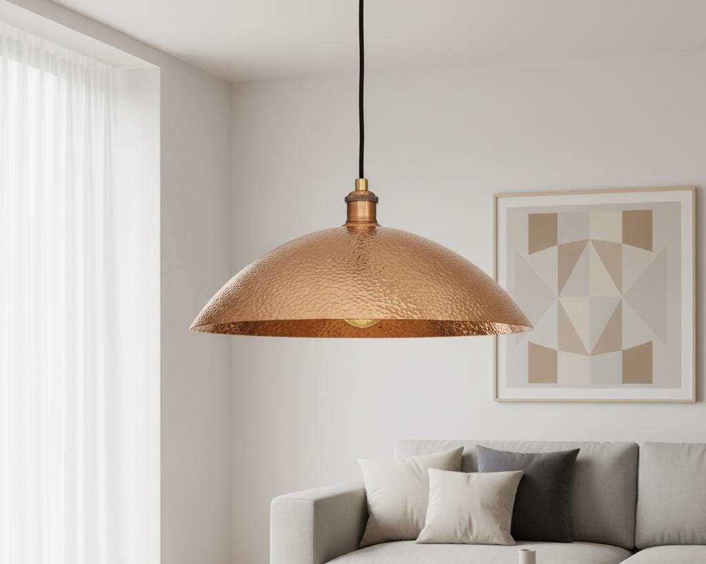 Copper Pendant Light | Handmade Hammered Copper Ceiling Lamp - Image 5