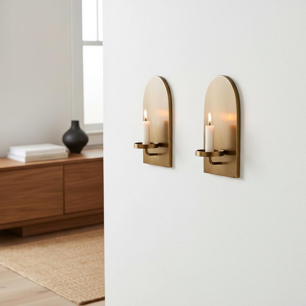 Set of 2 Antique Brass Candle Sconces - Image 3