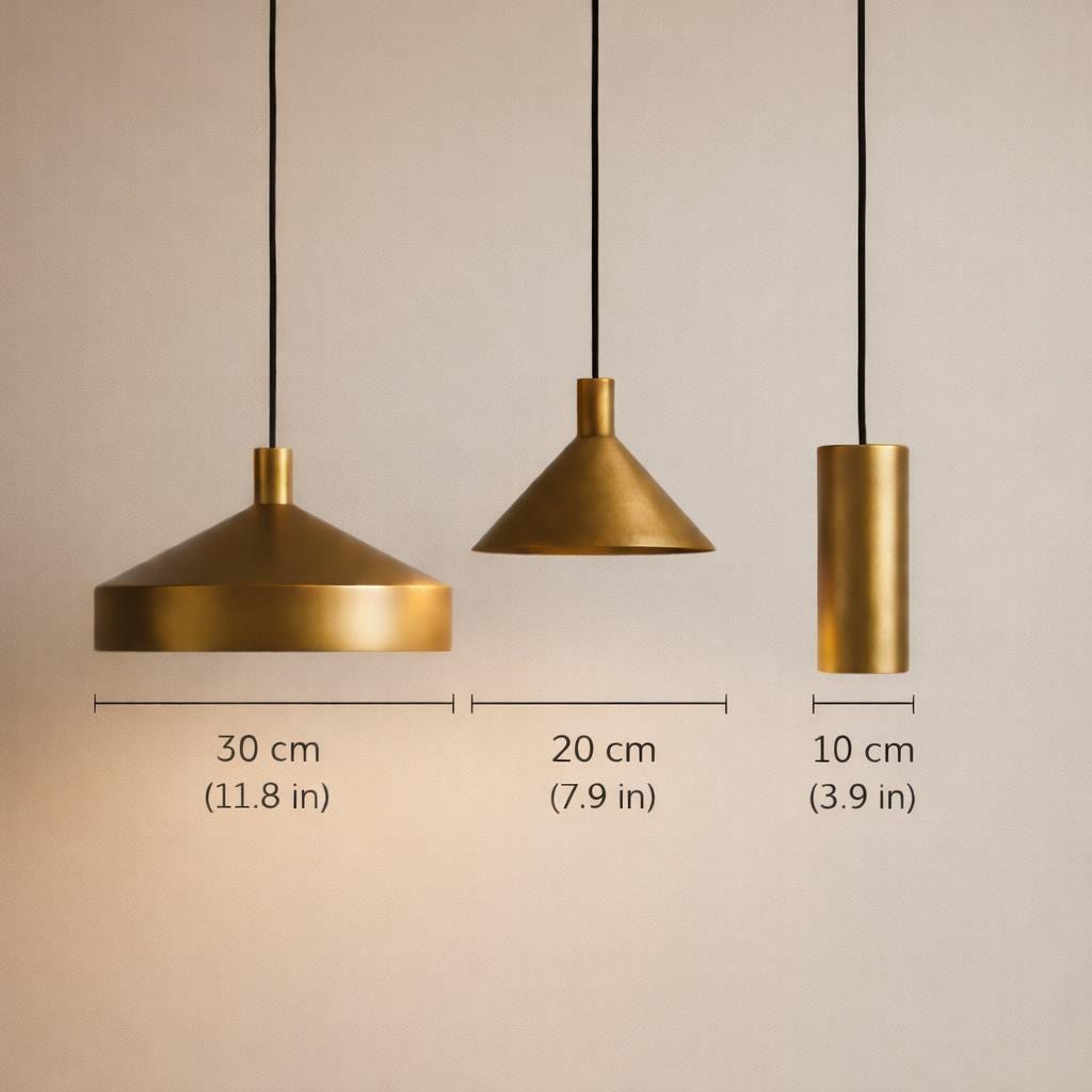 Brass Pendant Light Set of 3 | Modern Cone & Dome Hanging Lights | Kitchen Island Lighting | Scandinavian Minimalist Brass Ceiling Lamps - Image 3