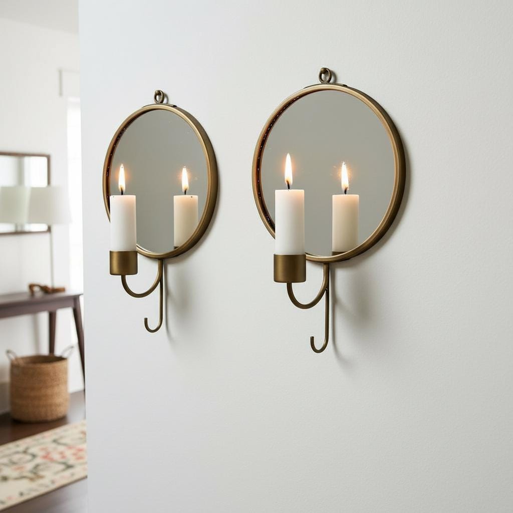 Brass Wall Candle Sconce Set of 2 – Handmade Mirror Candle Holders - Image 6