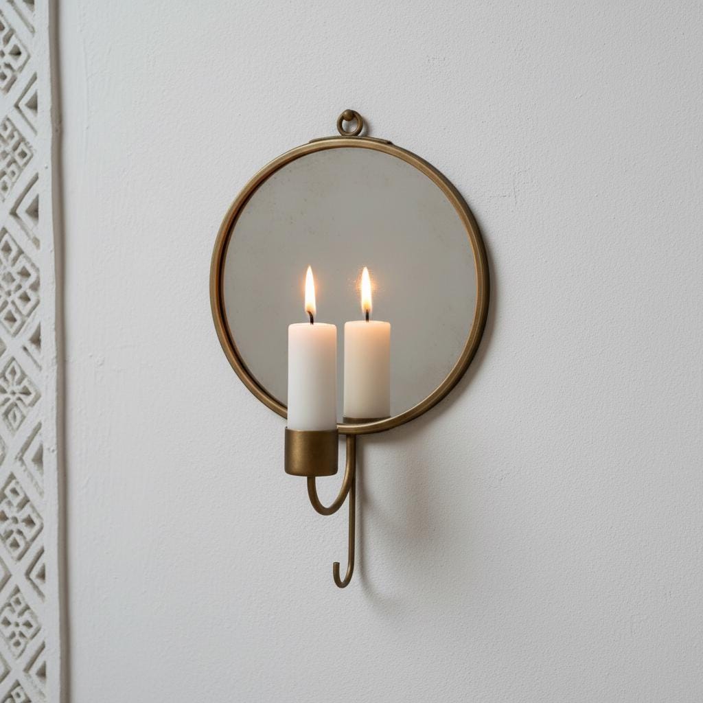 Brass Wall Candle Sconce Set of 2 – Handmade Mirror Candle Holders - Image 7