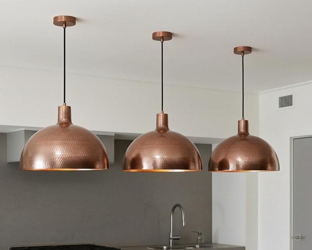Copper Pendant Light – Handmade Hammered Copper Dome Ceiling Light - Image 2