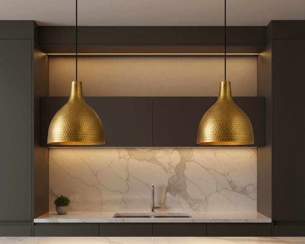Handcrafted Brass Bell Pendant Light | Handmade Ceiling Lamp - Image 6