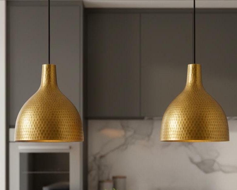 Handcrafted Brass Bell Pendant Light | Handmade Ceiling Lamp - Image 8