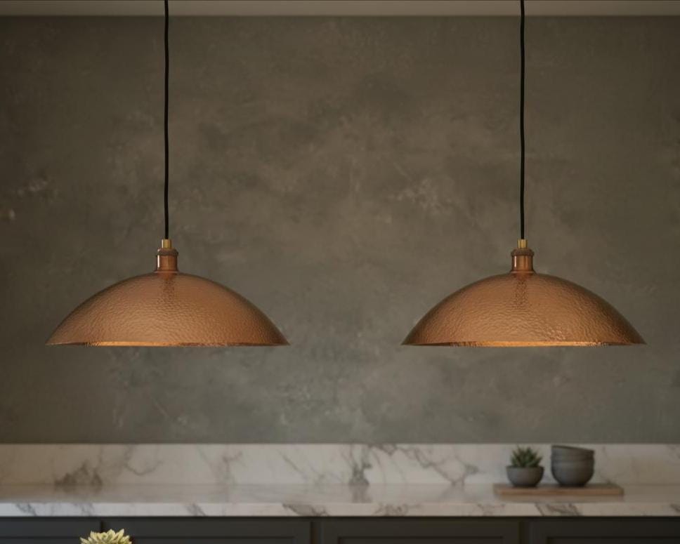 Copper Pendant Light | Handmade Hammered Copper Ceiling Lamp - Image 7