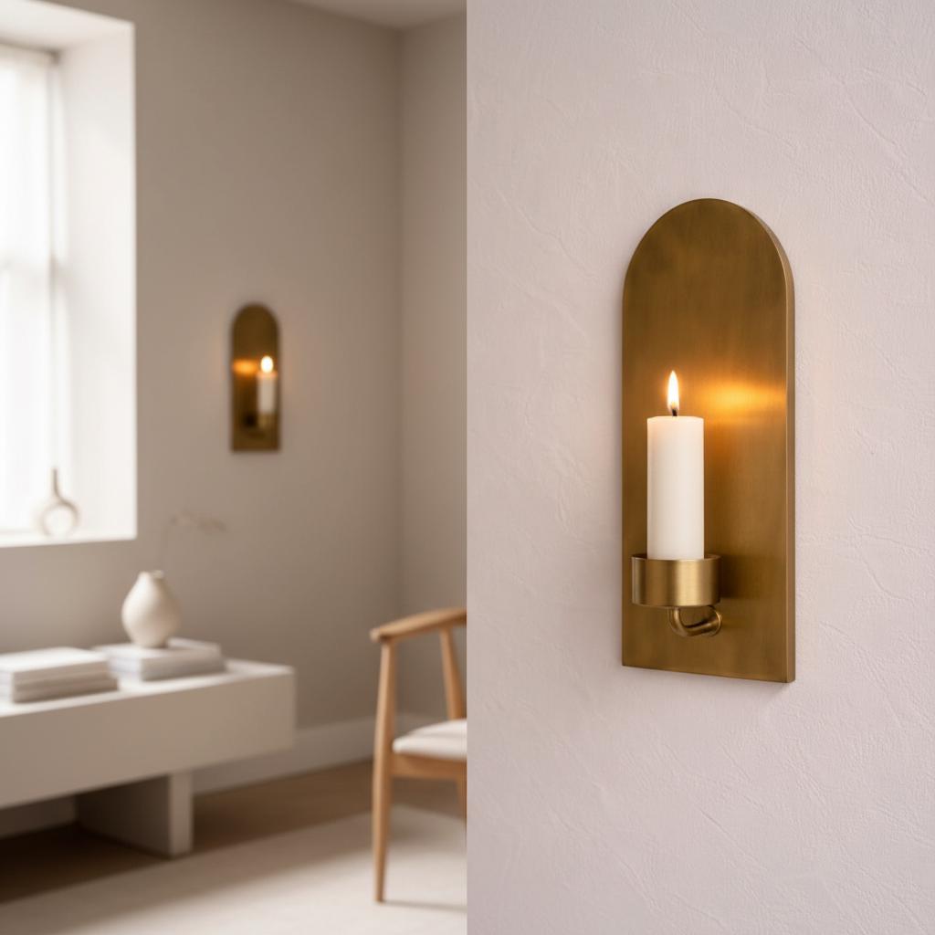 Set of 2 Antique Brass Wall Candle Holders - Image 2