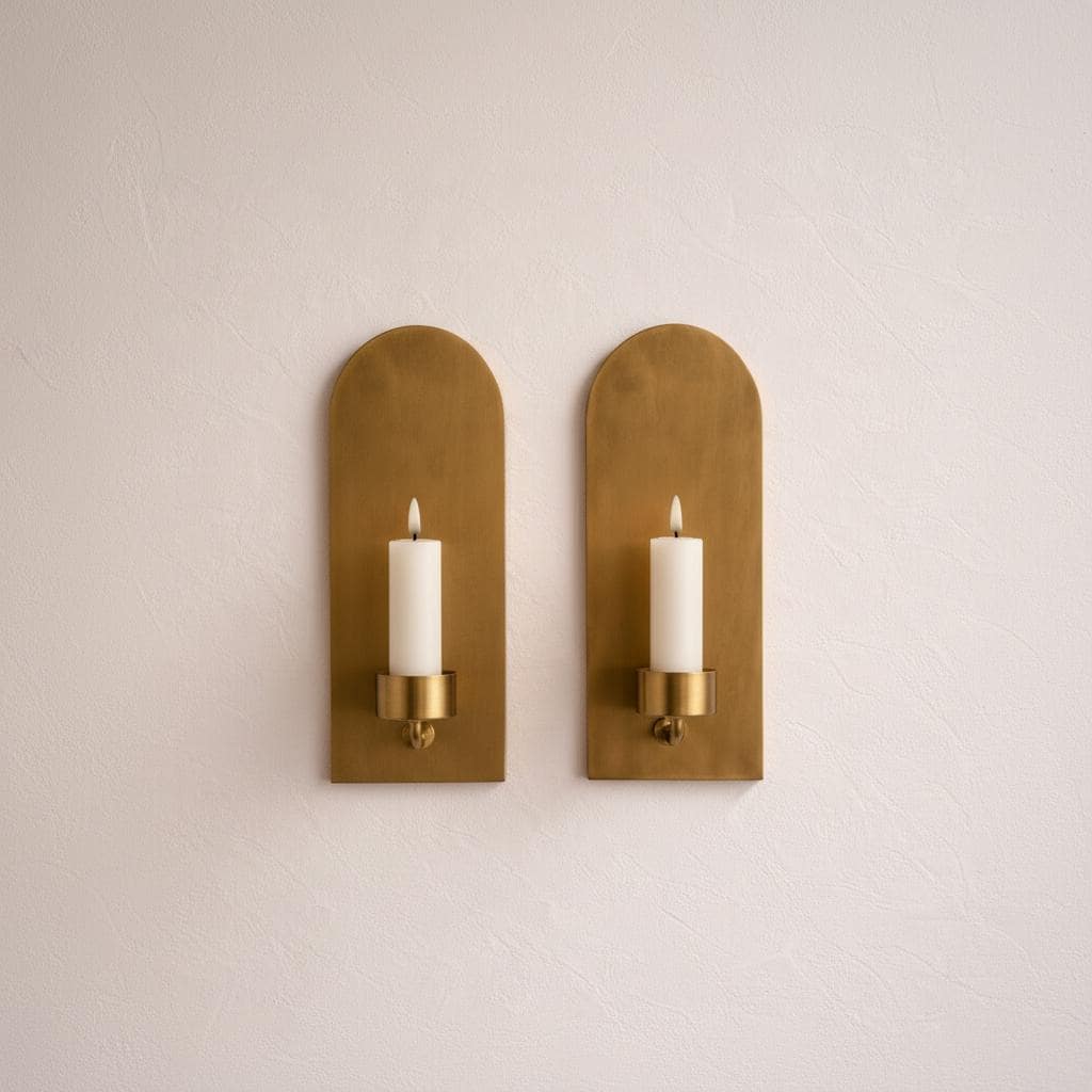 Set of 2 Antique Brass Wall Candle Holders - Image 4
