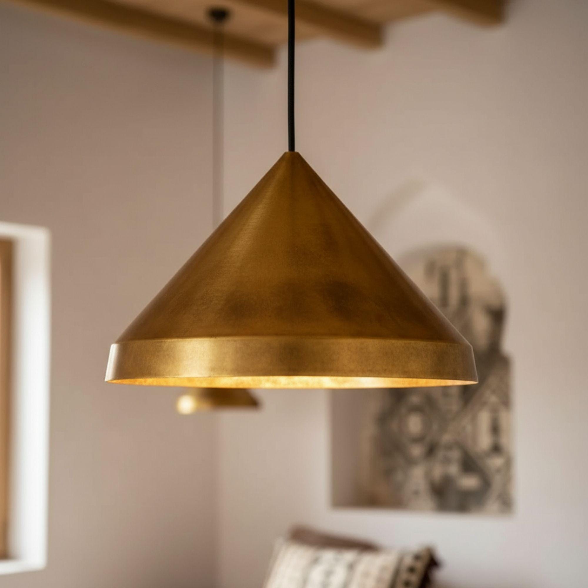 Handmade Brass Cone Pendant Light – Modern Ceiling Lamp for Kitchen Island / Dining Room - Image 4