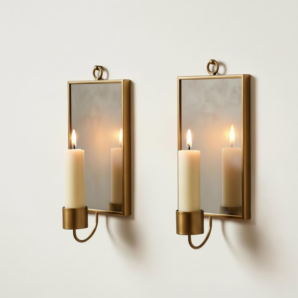 Brass Mirror Sconce – Set of 2 Handmade Candle Holders - Image 4