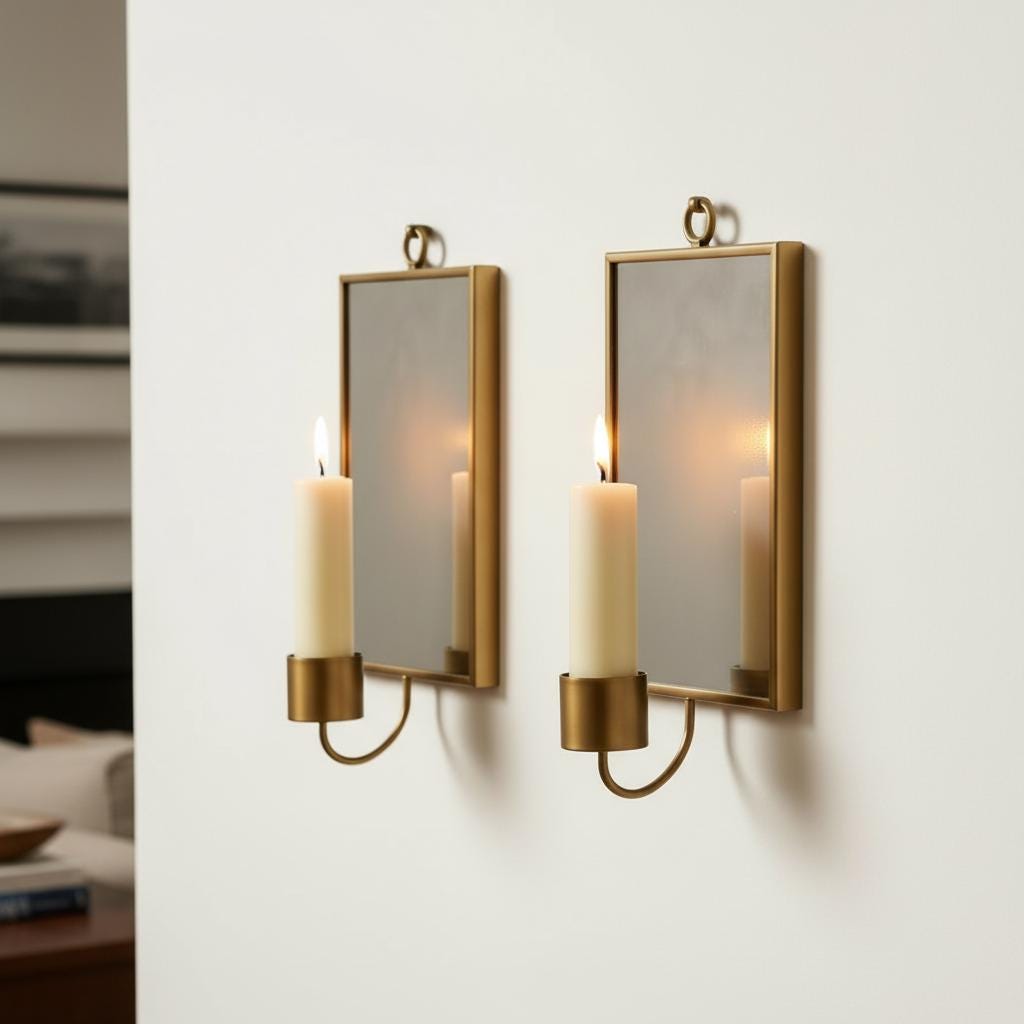 Brass Mirror Sconce – Set of 2 Handmade Candle Holders - Image 7