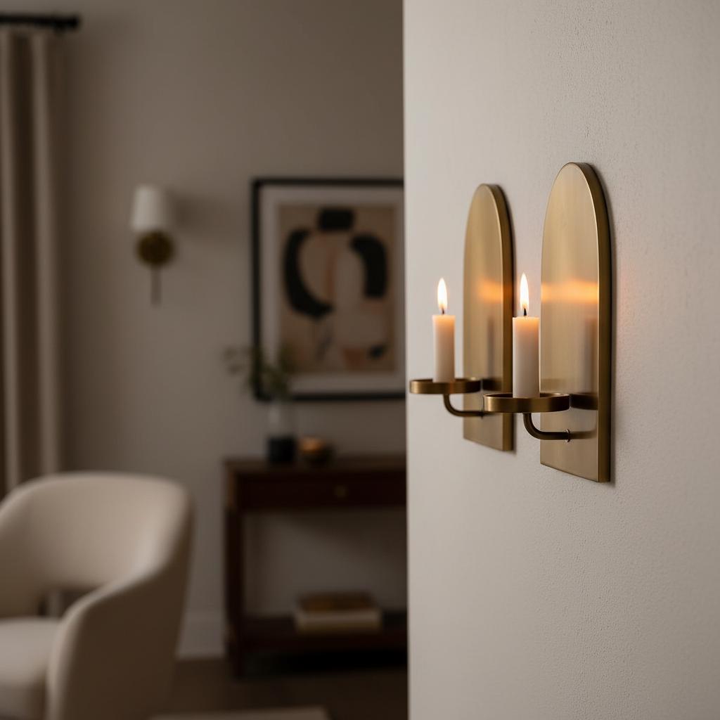 Set of 2 Antique Brass Candle Sconces - Image 7