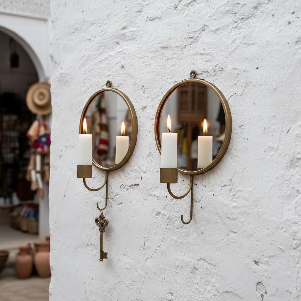 Brass Wall Candle Sconce Set of 2 – Handmade Mirror Candle Holders - Image 3